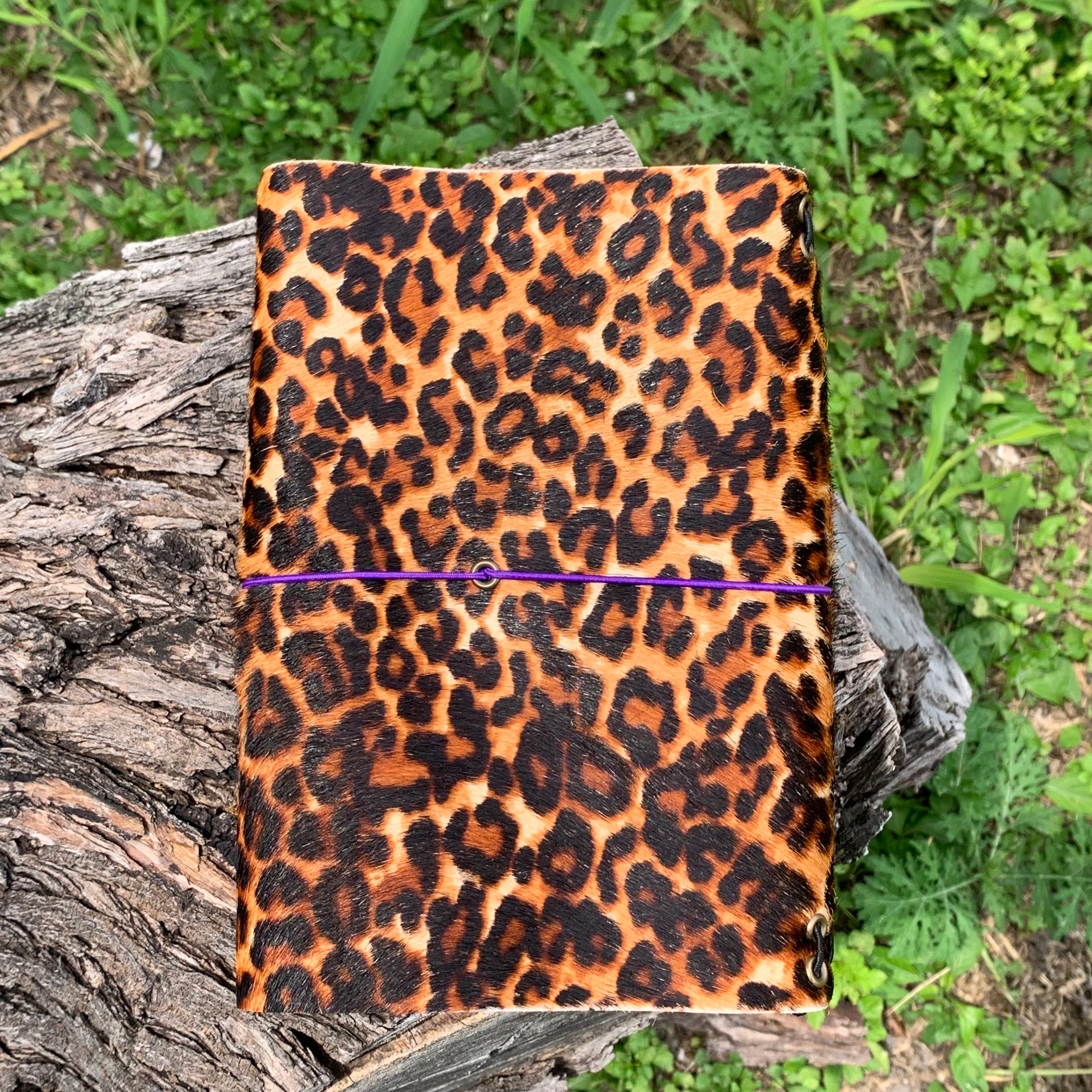 Leopard Print Leather Journal with Purple Cord