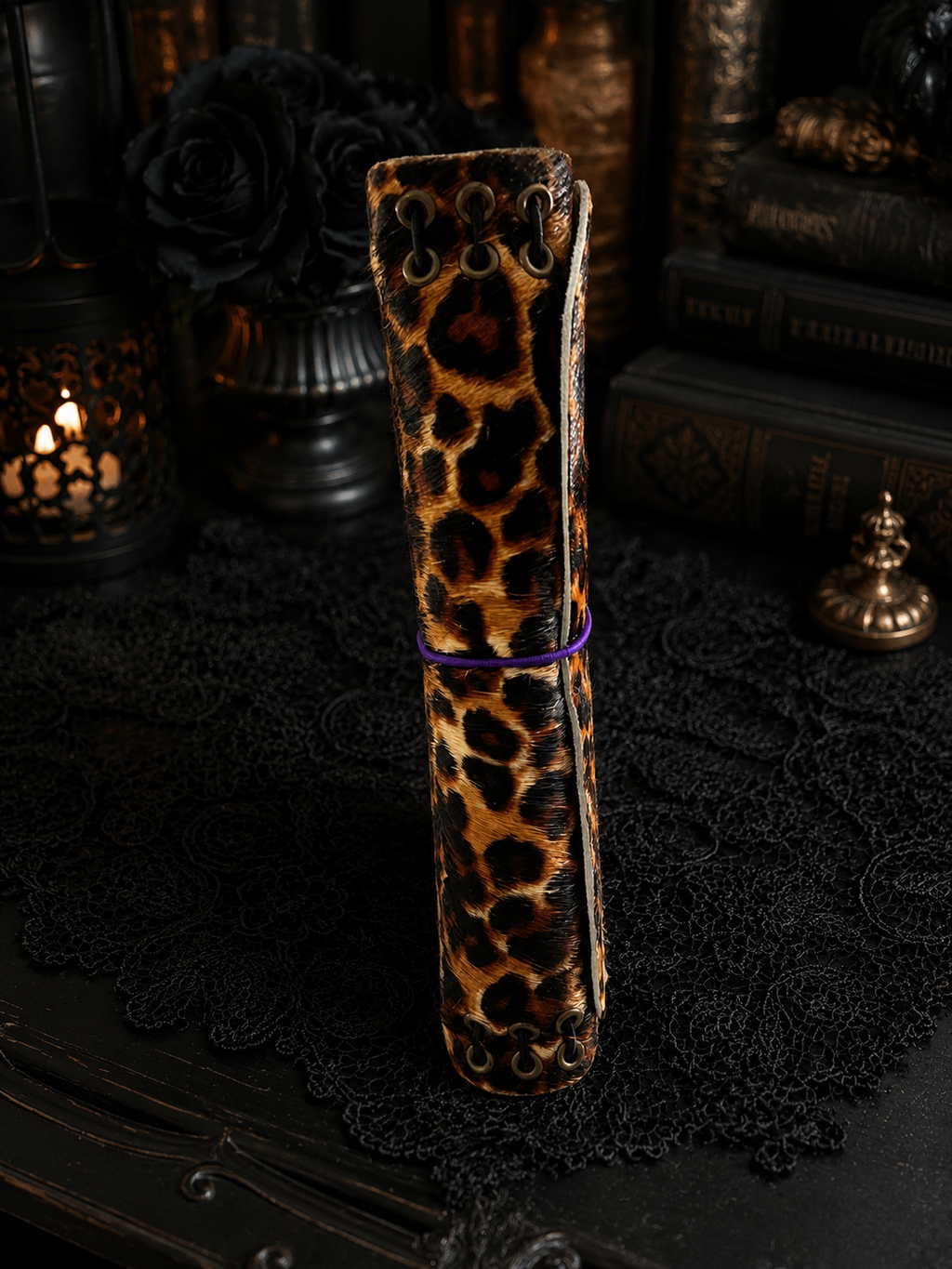 Leopard Print Leather Journal with Purple Cord