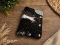 Minimalist Card Holder – Dark Brown & White Cowhide with Flat Snaps