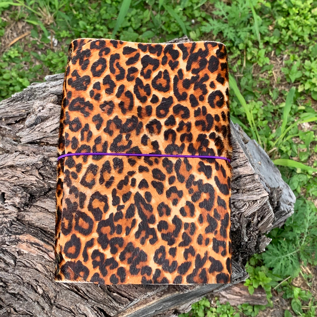 Leopard Print Leather Journal with Purple Cord
