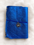 Mini Passport Journal – Royal Blue Metallic with Evil Eye