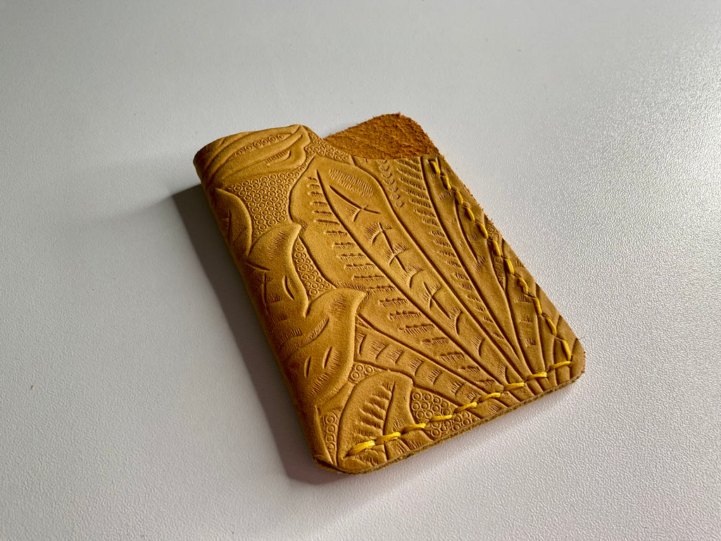 “Golden Western Floral Leather Card Holder”