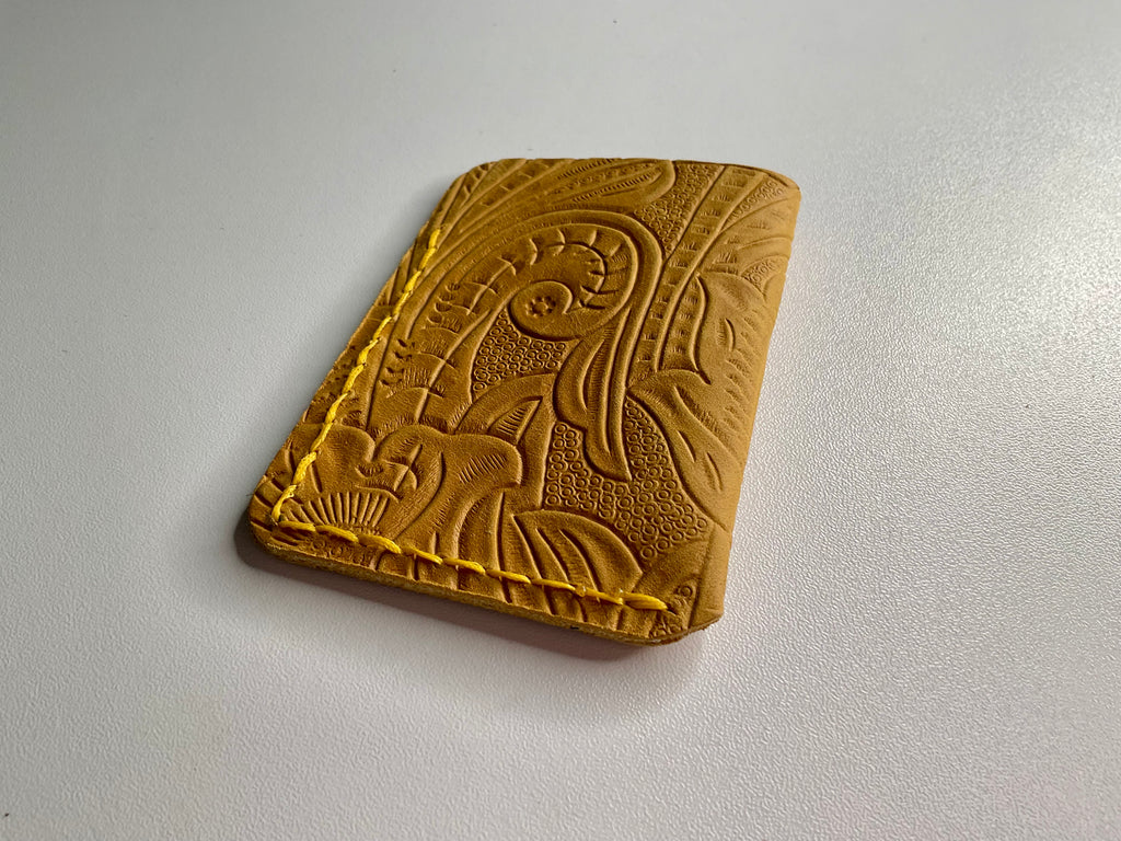 “Golden Western Floral Leather Card Holder”