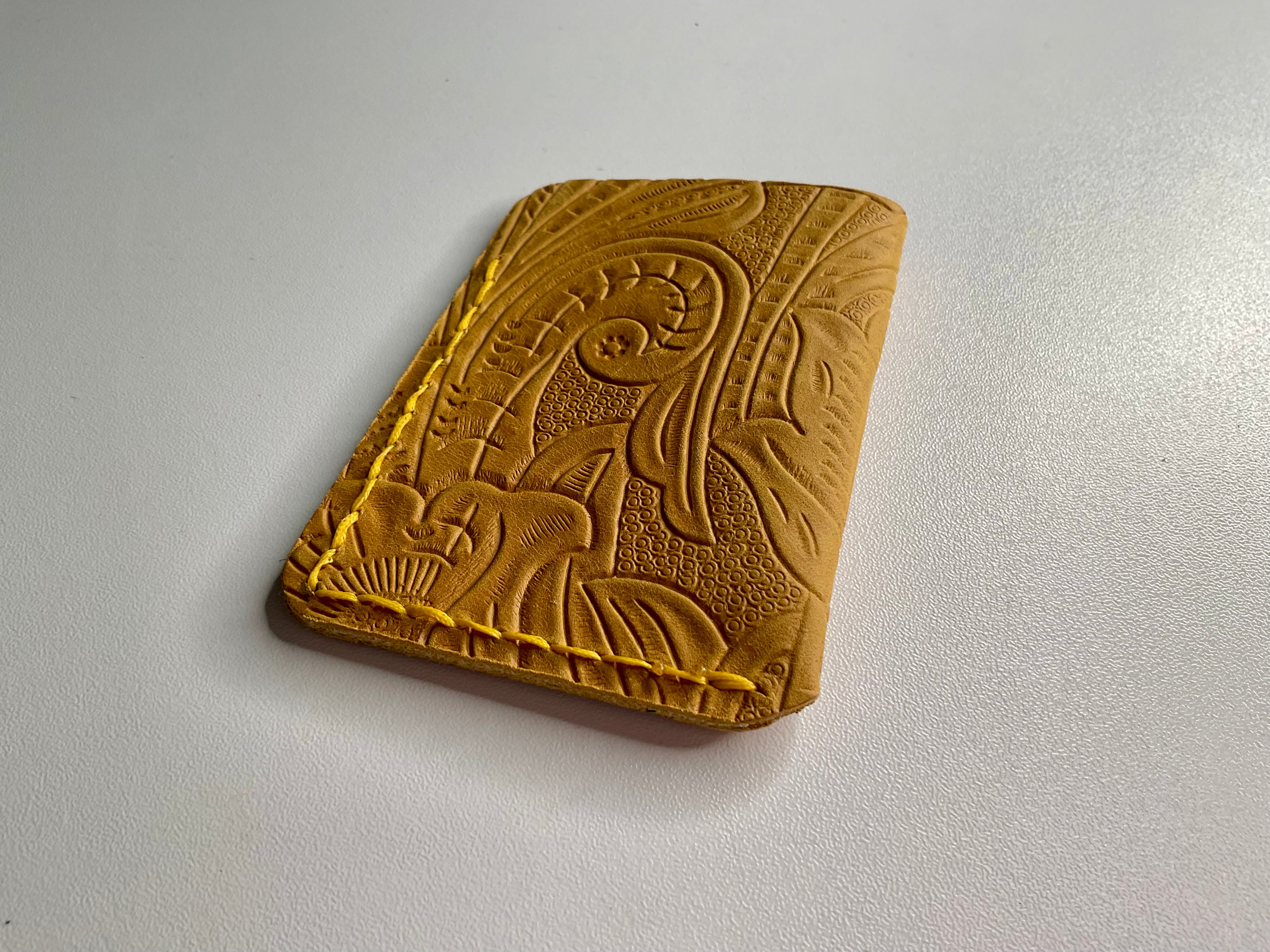 “Golden Western Floral Leather Card Holder”