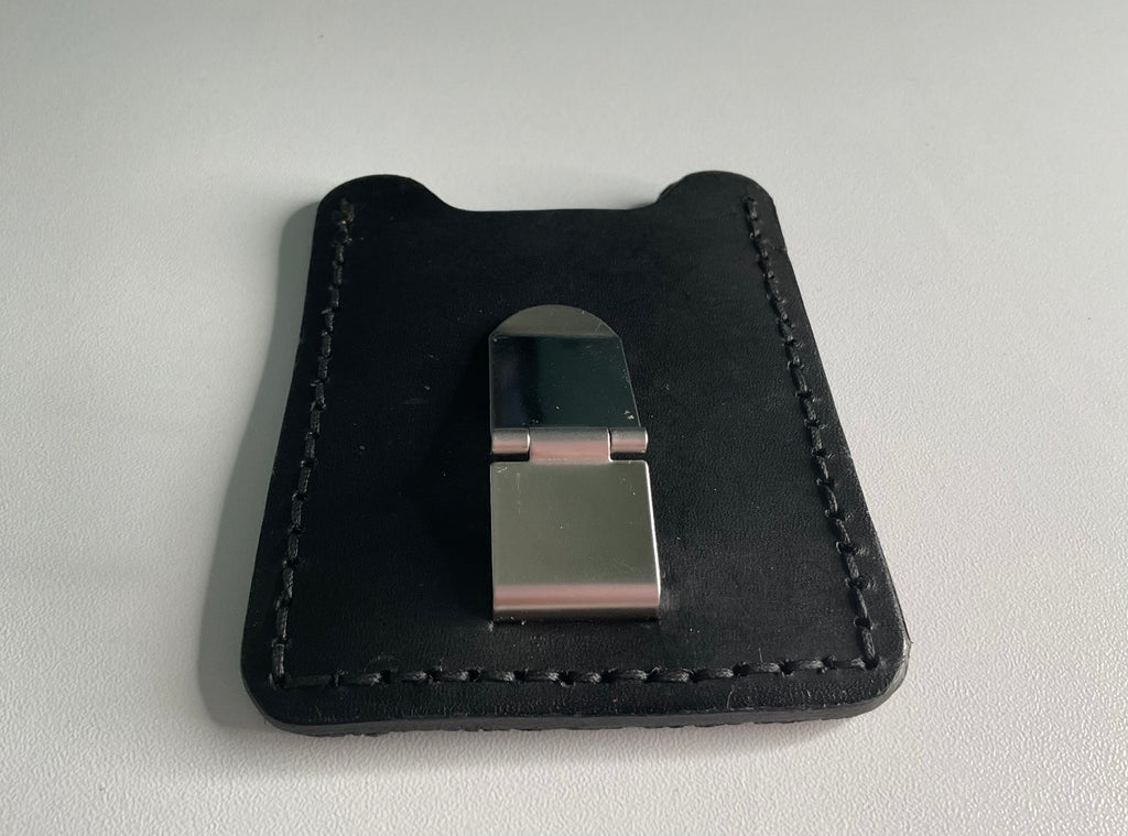 Black Stingray Leather Money Clip & Card Case – Natural Spine Detai