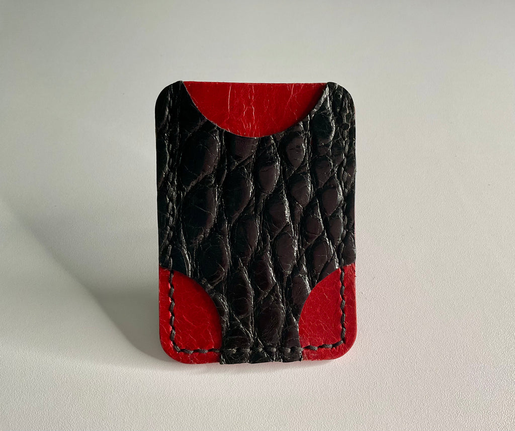 Money Clip & Card Case - Crimson Alligator Leather