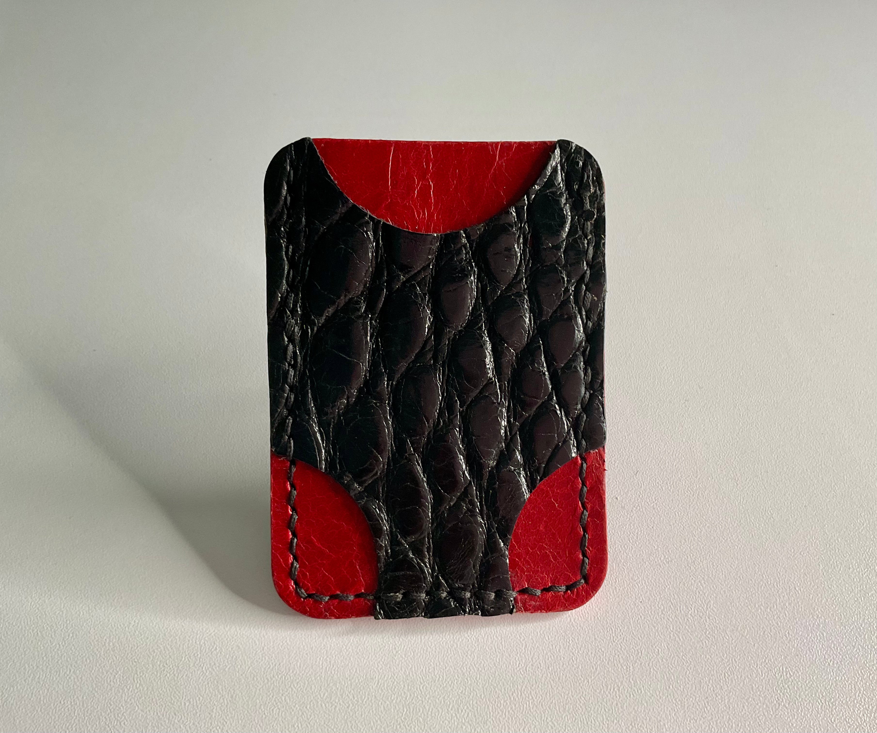 Money Clip & Card Case - Crimson Alligator Leather