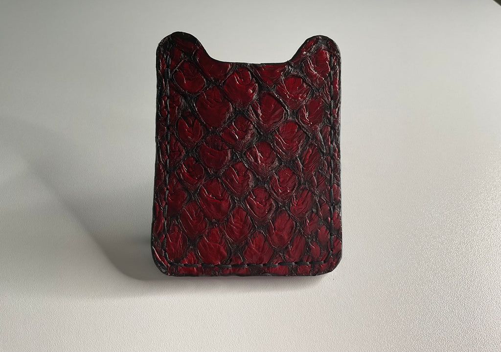 Red Pirarucu Fish Leather Money Clip & Card Case