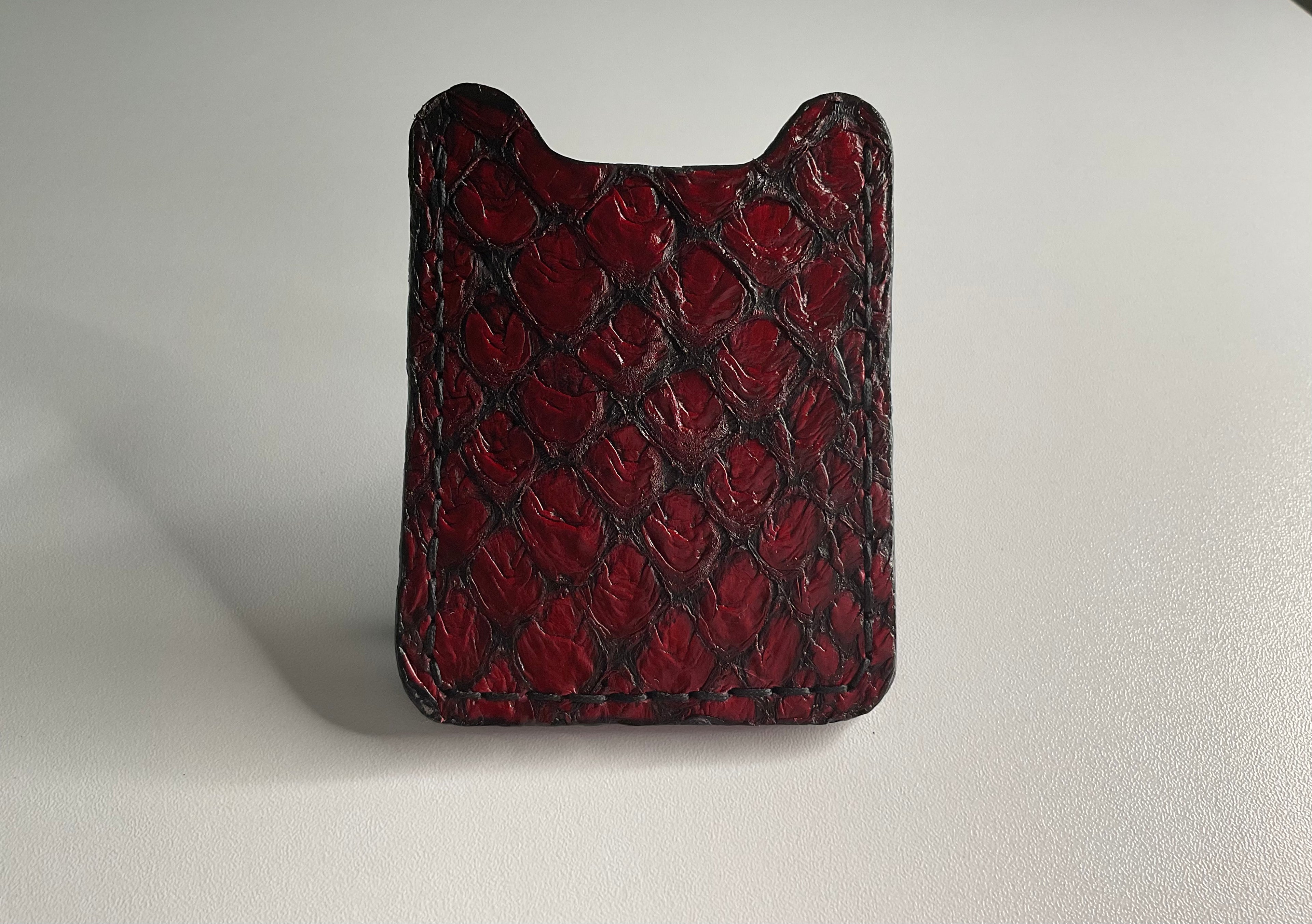 Red Pirarucu Fish Leather Money Clip & Card Case