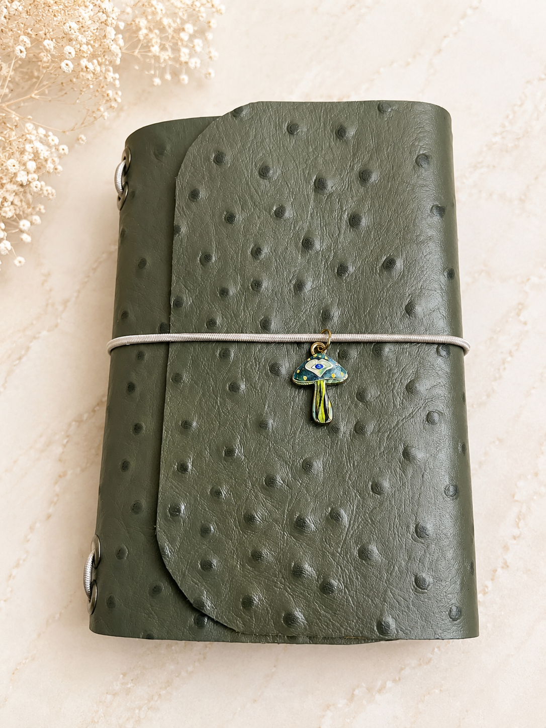 Mini Passport Journal – Olive Mushroom Ostrich Print