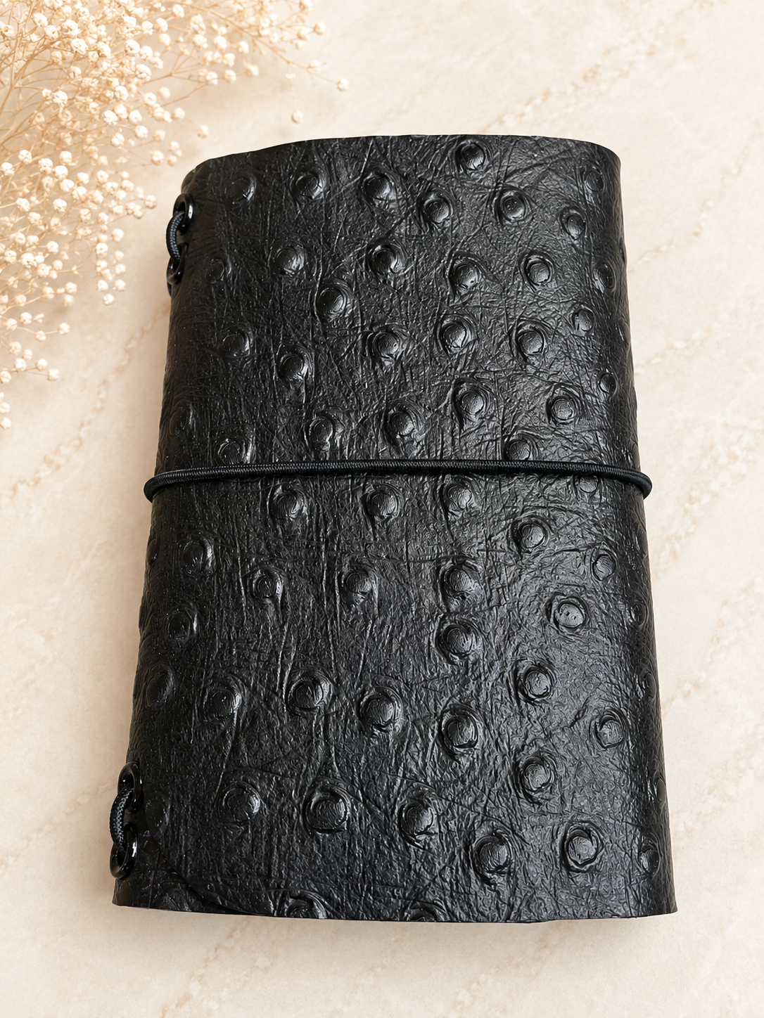 Mini Passport Journal – Dark Brown Ostrich Print