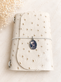 Mini Passport Journal – Cream Ostrich Print with Skeleton Design