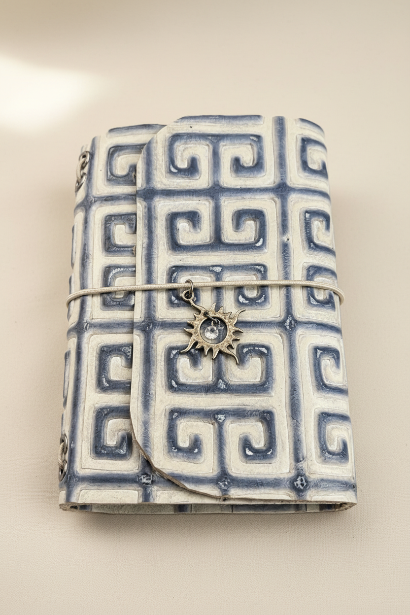 Mini Passport Journal – Mediterranean Leather with Sunburst Charm