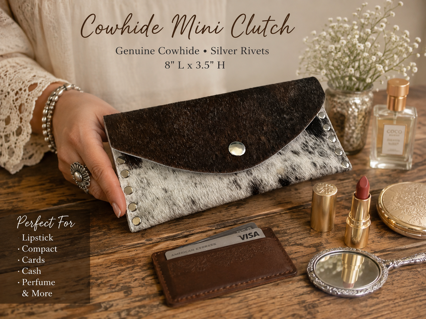 Rustic Cowhide Mini Clutch
