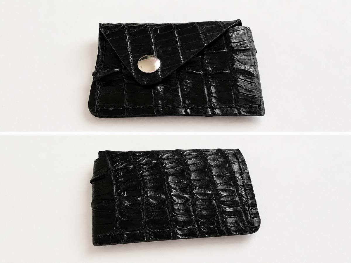 Flap Card Case – Midnight Caiman Leather