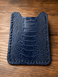 Grey Ostrich Leg Leather Card Case with Silver Money Clip