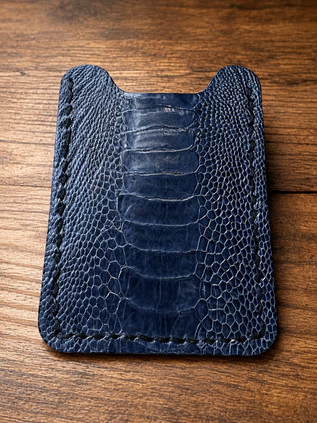Grey Ostrich Leg Leather Card Case with Silver Money Clip