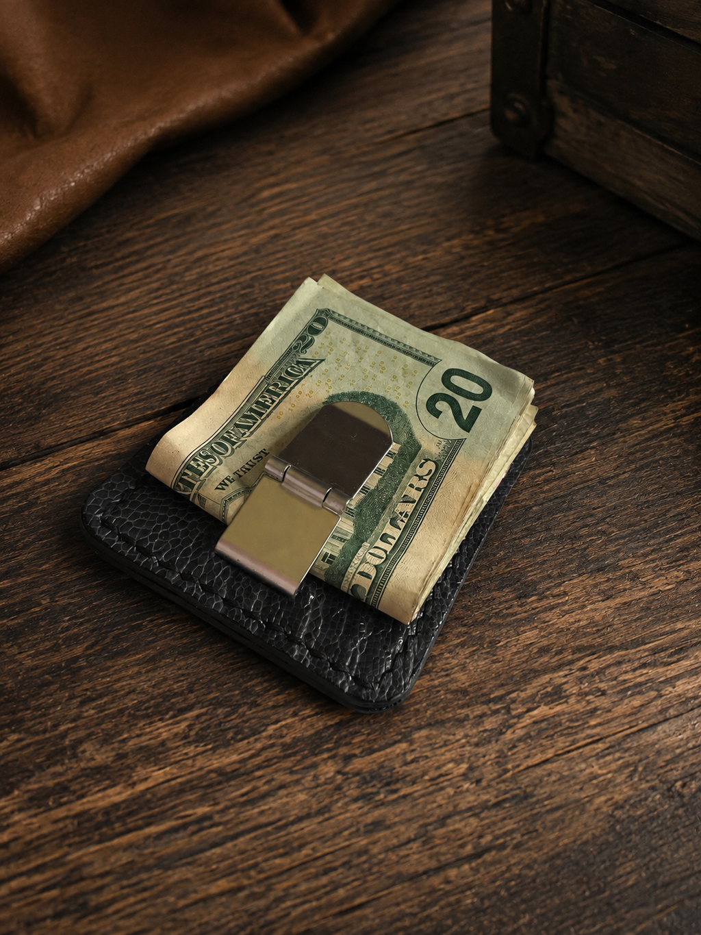 Grey Ostrich Leg Leather Card Case with Silver Money Clip