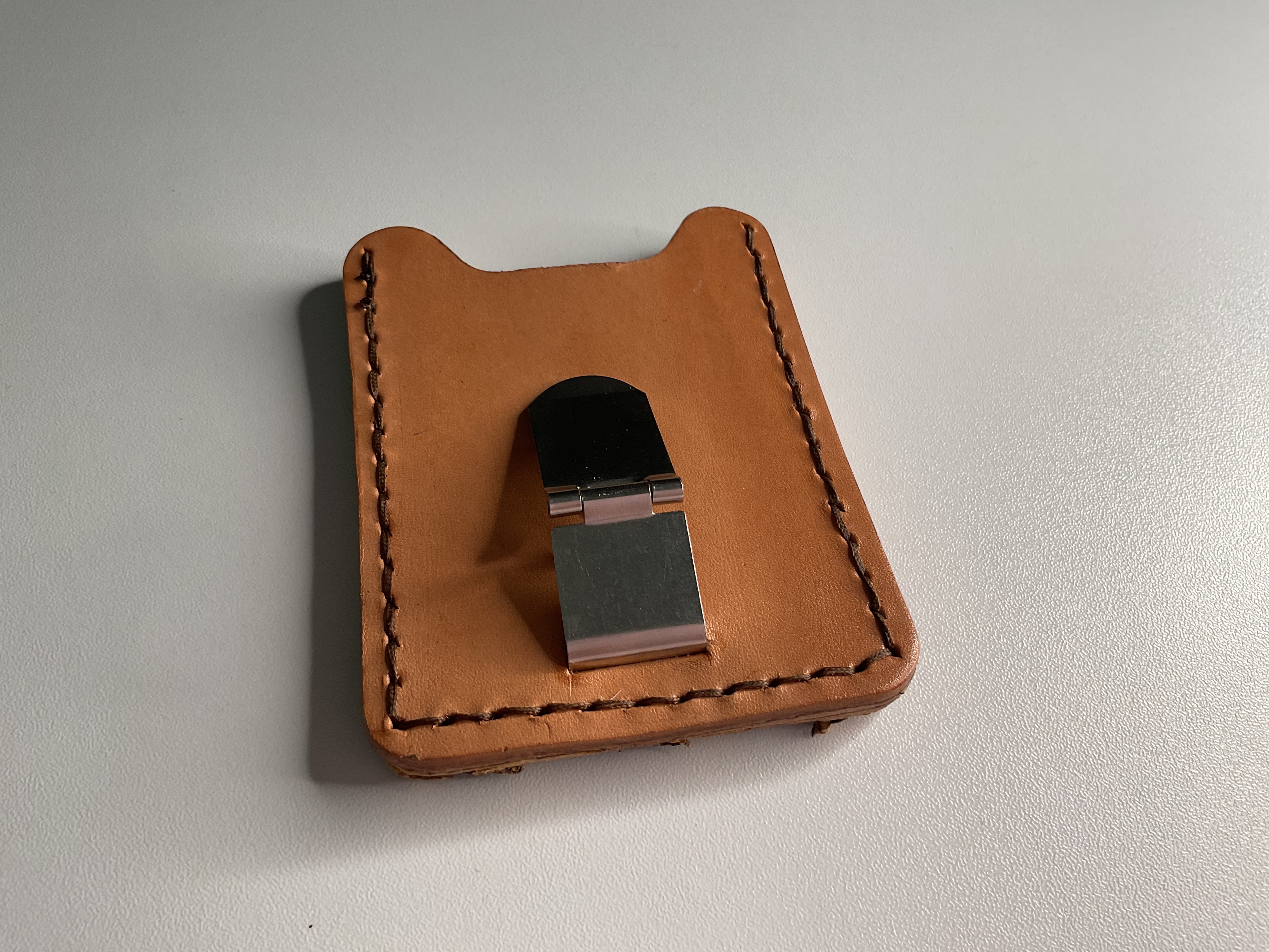 Money Clip Card Case – Rustic Brown Pirarucu Leather