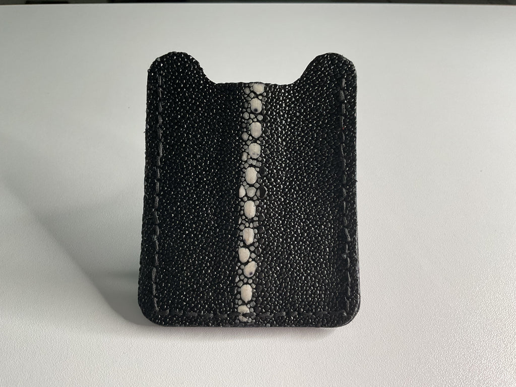 Black Stingray Leather Money Clip & Card Case – Natural Spine Detai