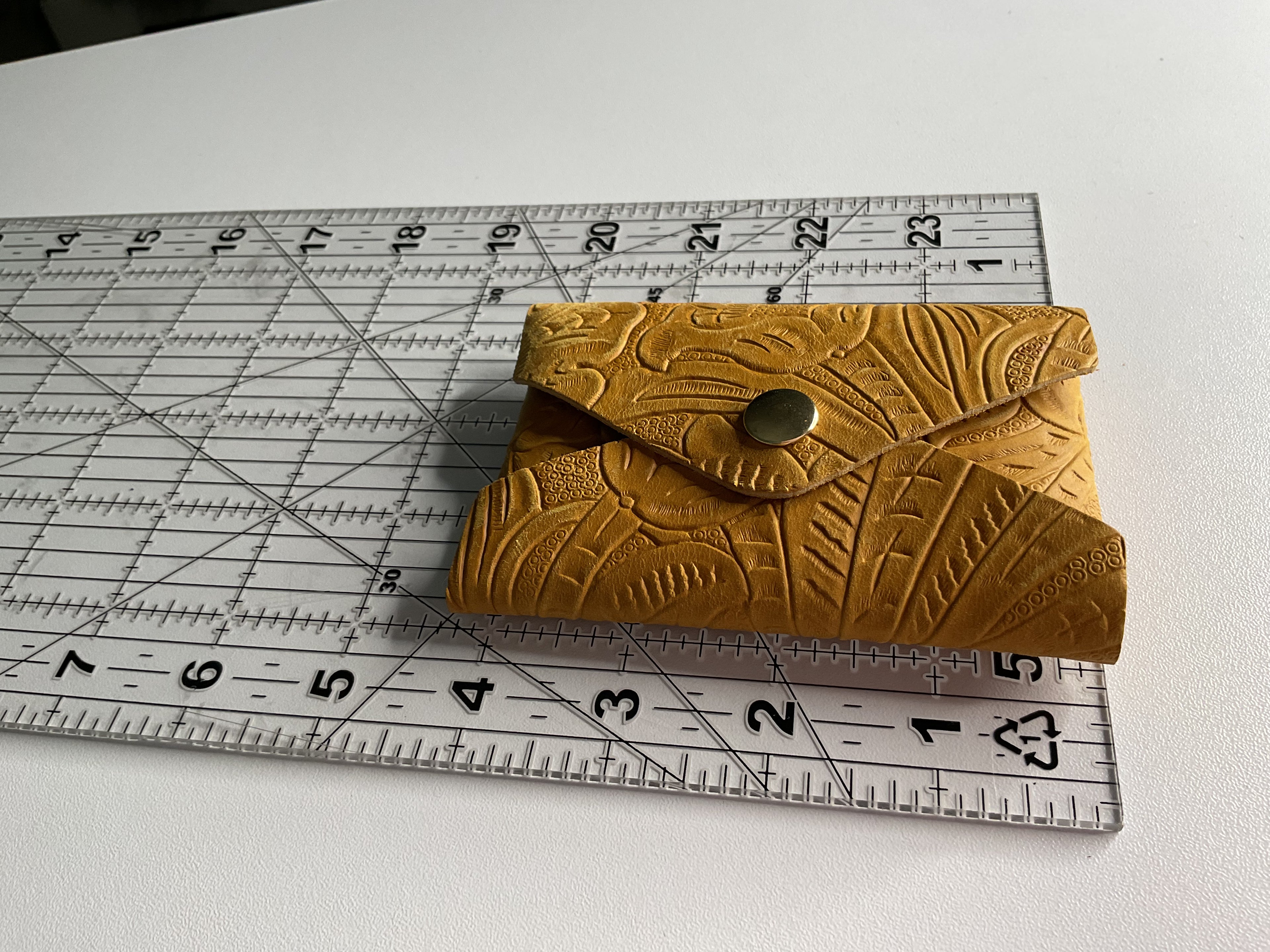 Golden Embossed Leather Envelope Card Holder