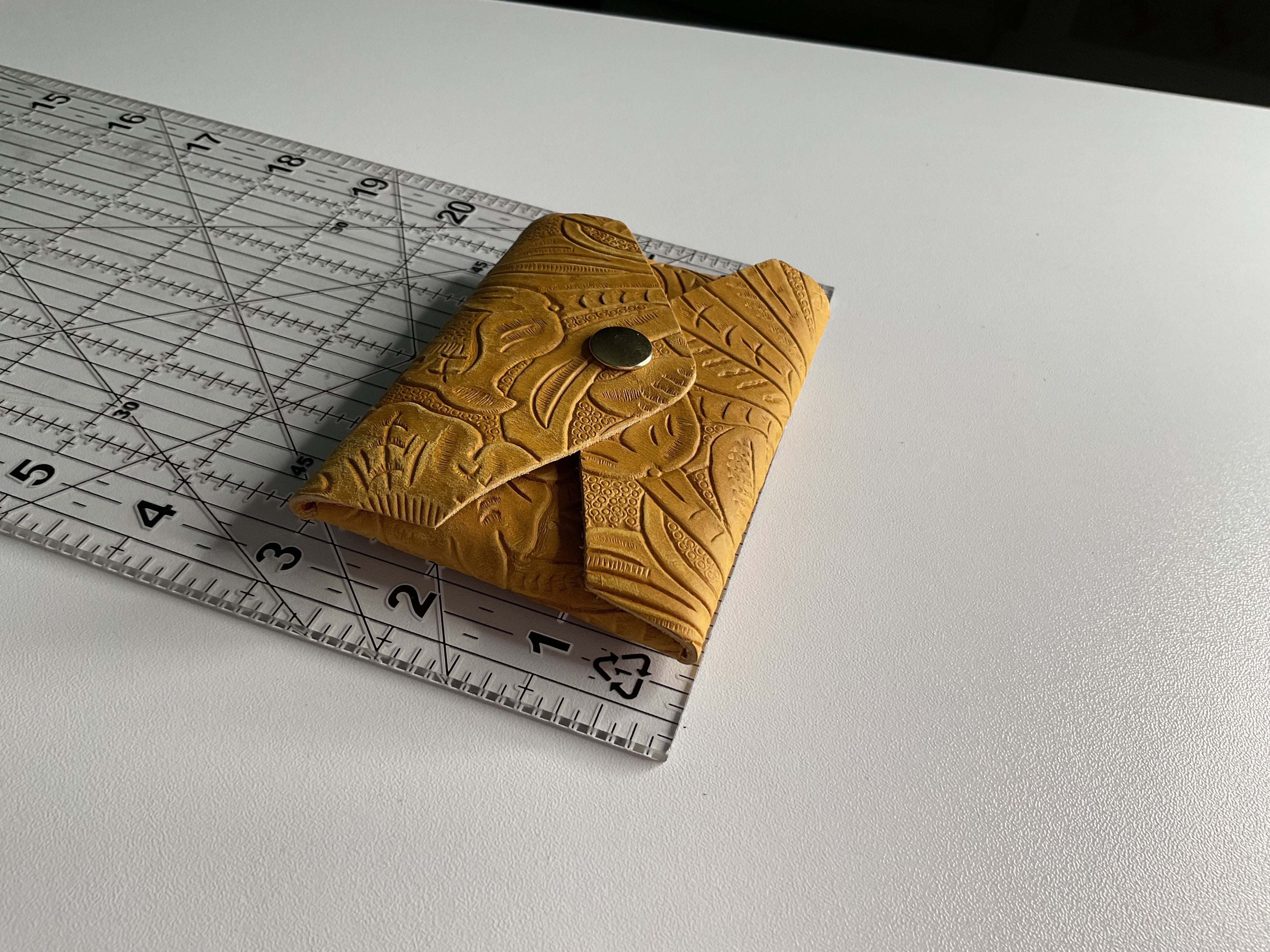 Golden Embossed Leather Envelope Card Holder