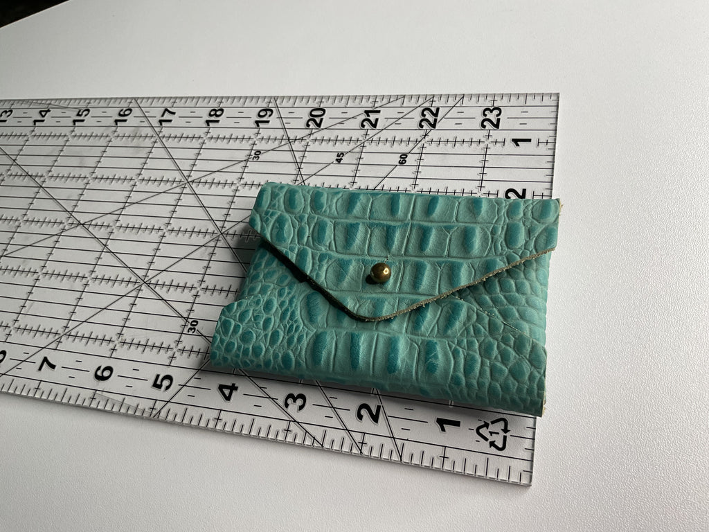 Envelope Card Holder – Turquoise Crocodile Print with Post Stud Closure
