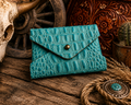 Envelope Card Holder – Turquoise Crocodile Print with Post Stud Closure