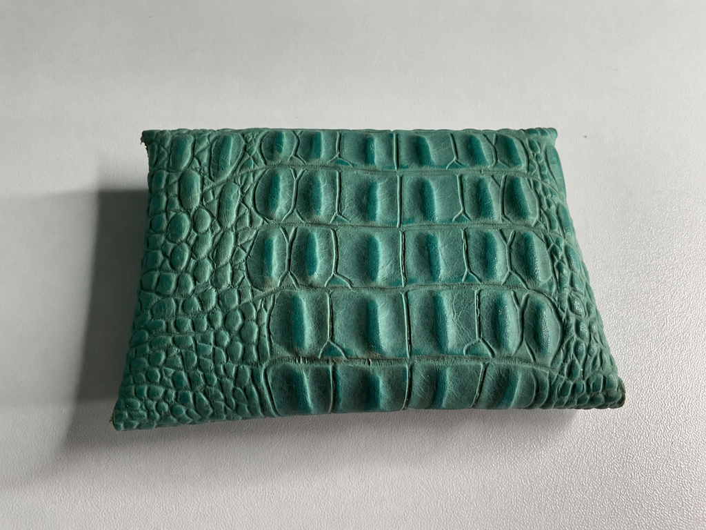 Envelope Card Case – Turquoise Crocodile Print with Snap Closure