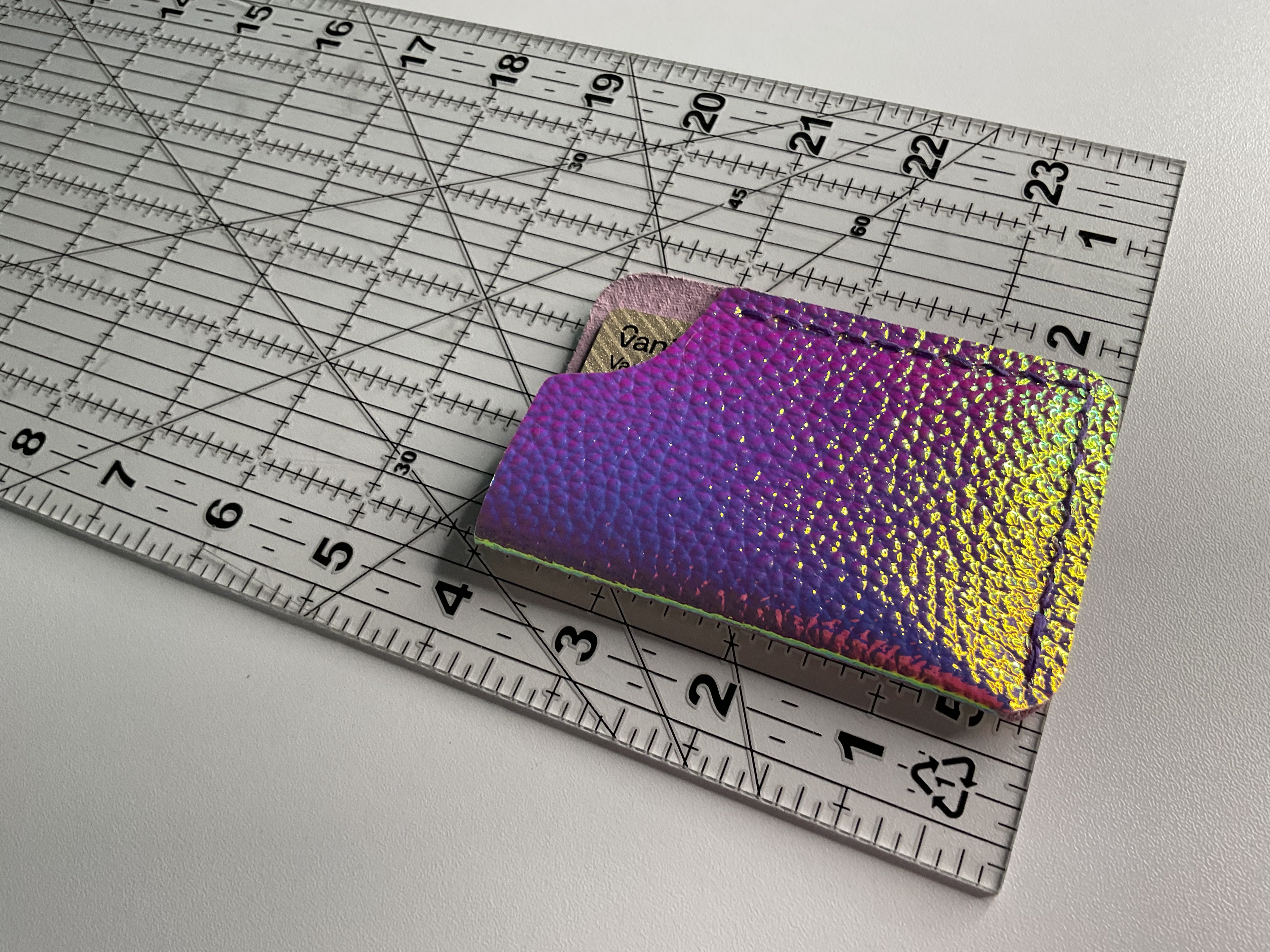 Minimalist Card Holder – Purple Iridescent with Purple Stitching