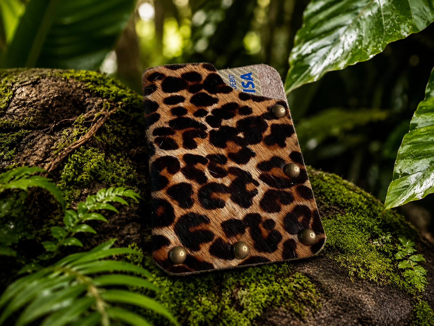 Minimalist Card Holder – Cheetah Print Cowhide with Snap Closures