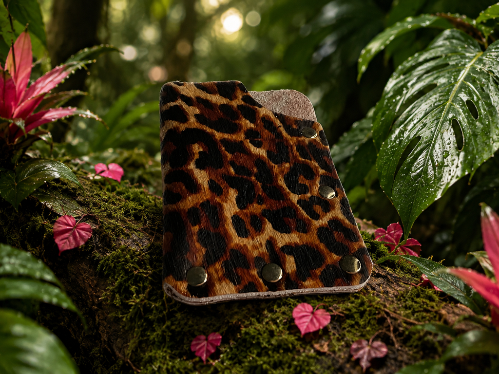Minimalist Card Holder – Flat Snap Cheetah Cowhide