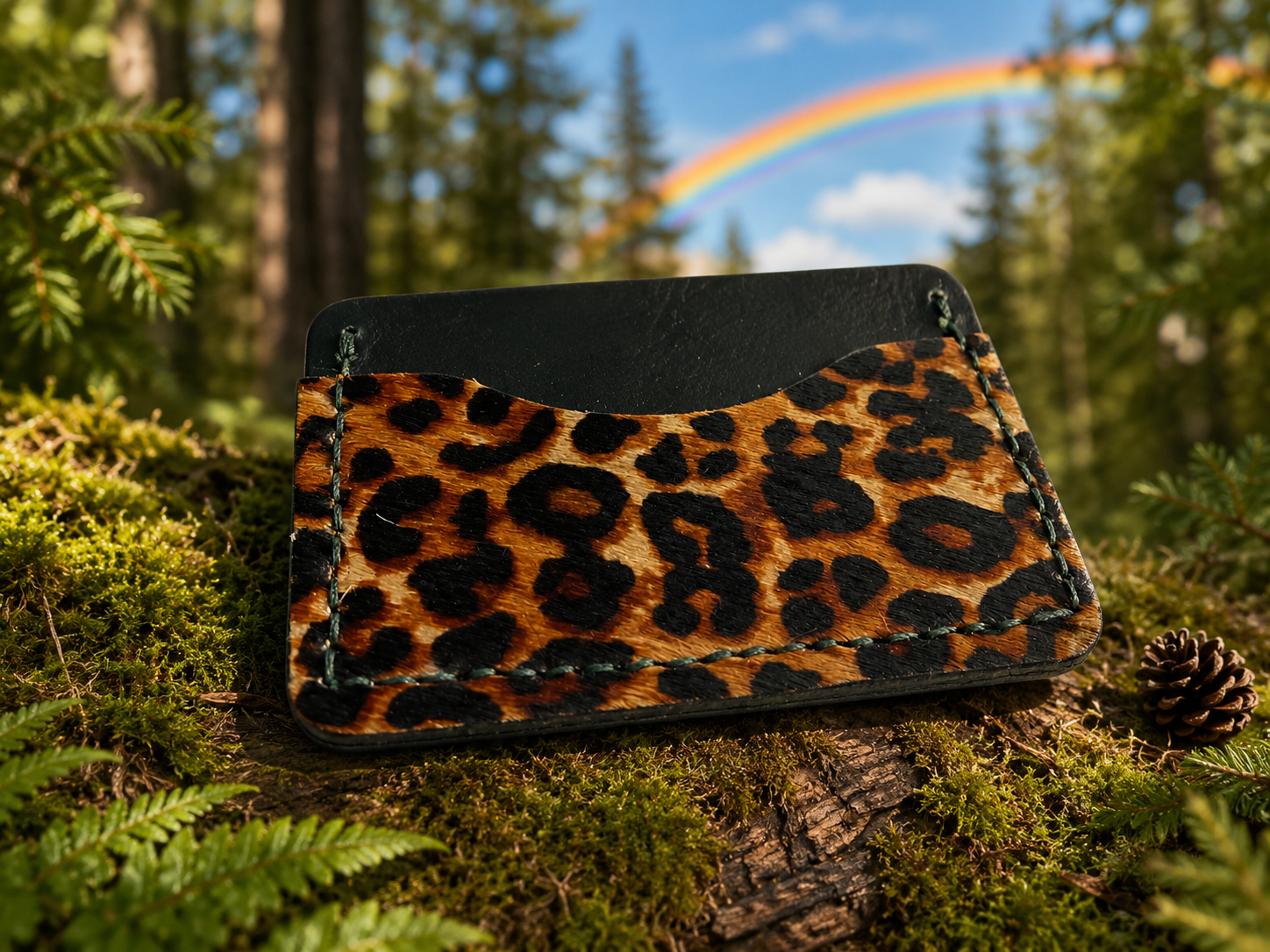 Money Clip Card Case – Cheetah Print Cowhide with Gold Money Clip