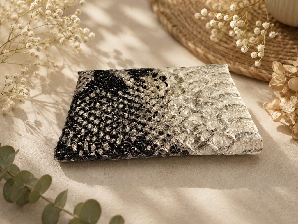 Envelope Card Case – Black & White Snake Print with Antique Flat Button