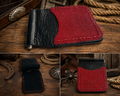 Money Clip – Business Card & Cash Holder – Red Stingray Leather & Cowhide Leather
